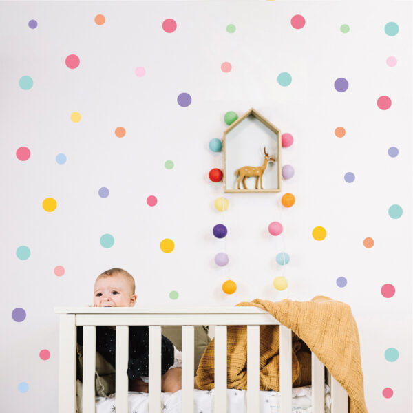Colorful Dot Wall Stickers – Waterproof PVC Wall Decals for Kids Room & Home Decor (130 Dots | 10 Sheet Full Set)